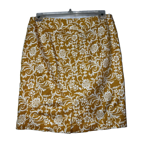 LOFT Petites Size 12P Yellow Floral Textured Pencil Skirt w/Left Side Zipper - Picture 2 of 3